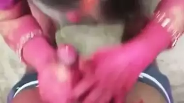 Holi color hot blowjob sex with Didi