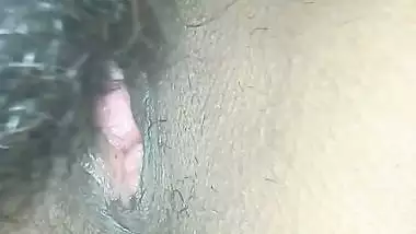 Man licks his wife’s shaved pussy like a dog